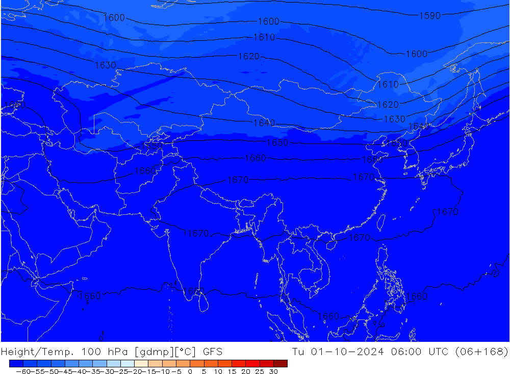 Height/Temp. 100 hPa GFS wto. 01.10.2024 06 UTC