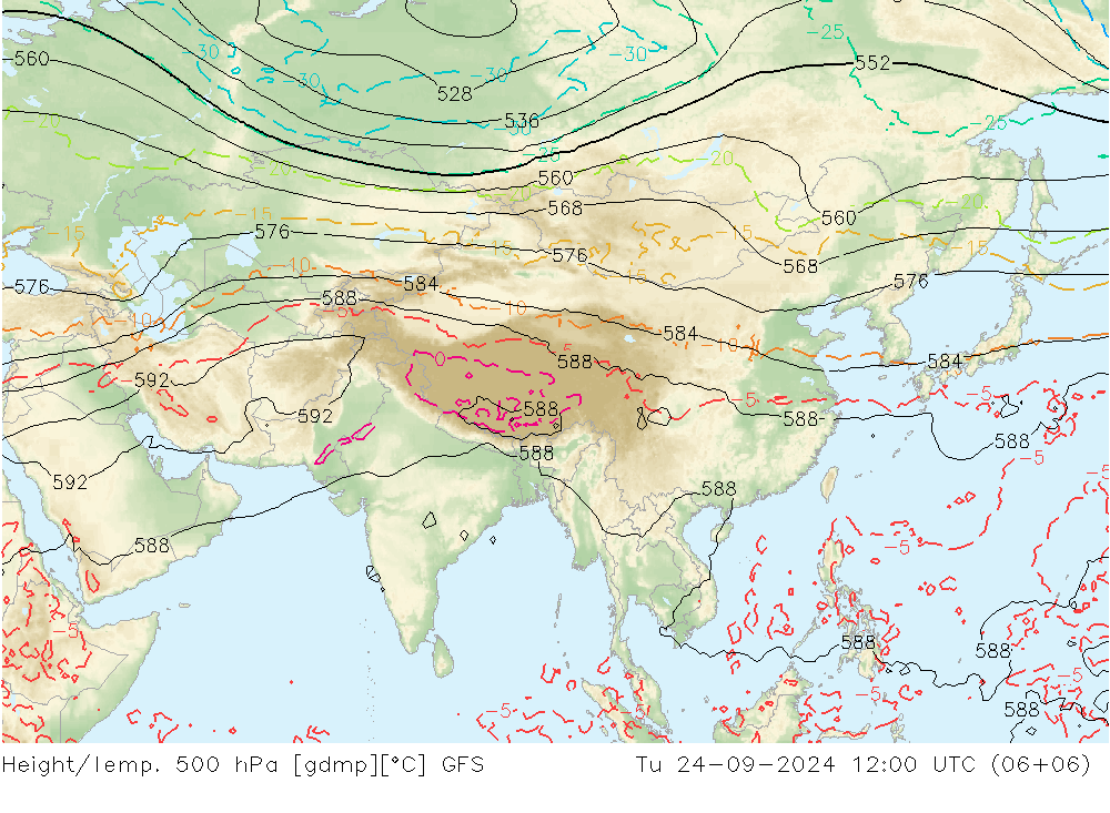 Z500/Rain (+SLP)/Z850 GFS вт 24.09.2024 12 UTC