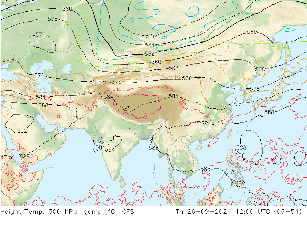 Height/Temp. 500 гПа GFS чт 26.09.2024 12 UTC