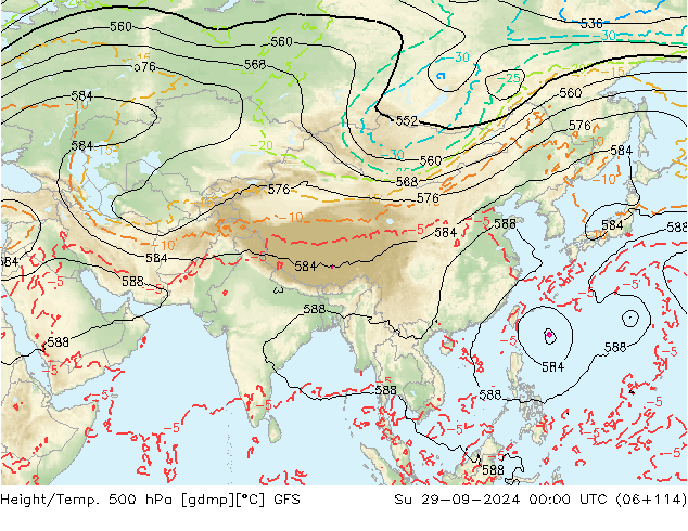 Z500/Rain (+SLP)/Z850 GFS Вс 29.09.2024 00 UTC