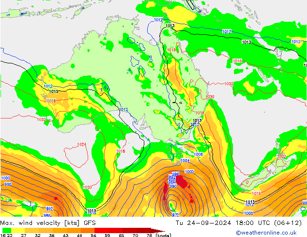 Max. wind velocity GFS wto. 24.09.2024 18 UTC