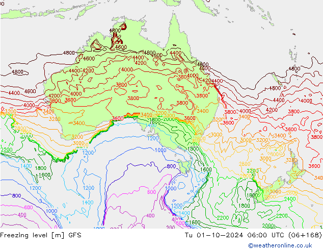 Nulgradenniveau GFS di 01.10.2024 06 UTC