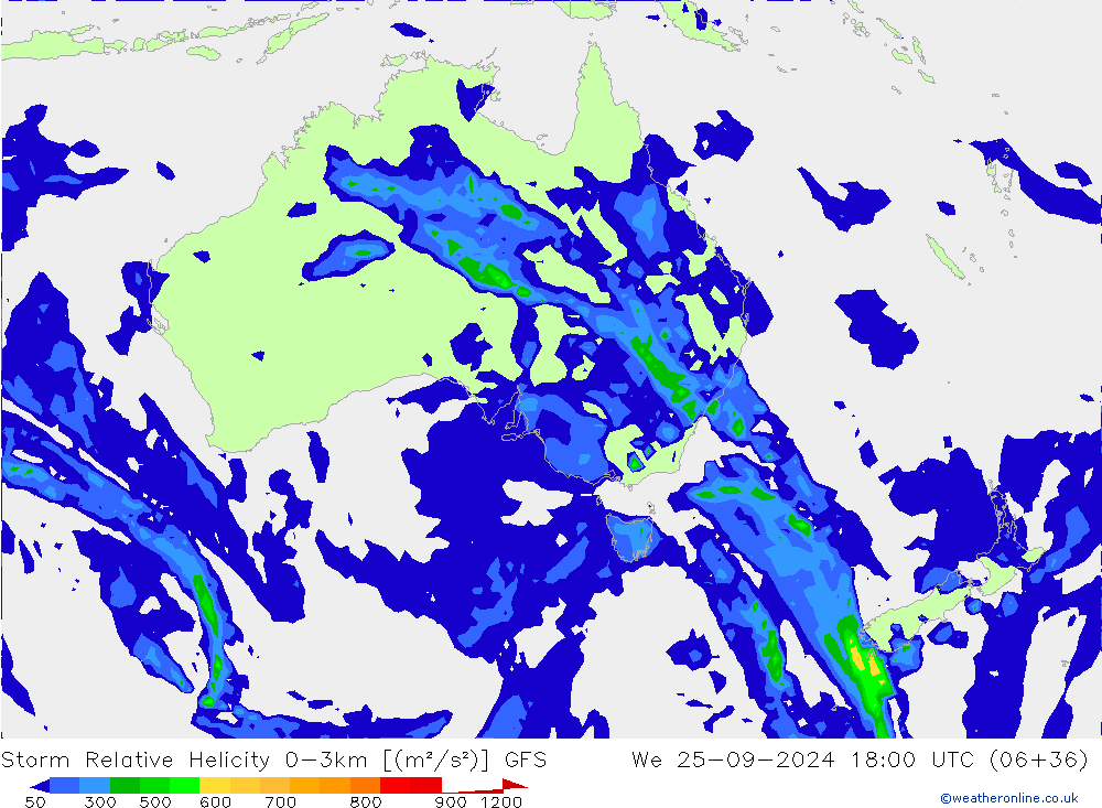 Storm Relative Helicity GFS śro. 25.09.2024 18 UTC