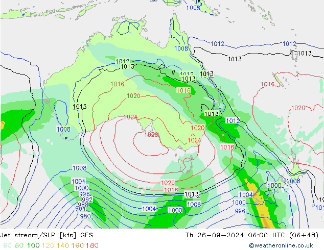 Corrente a getto GFS gio 26.09.2024 06 UTC