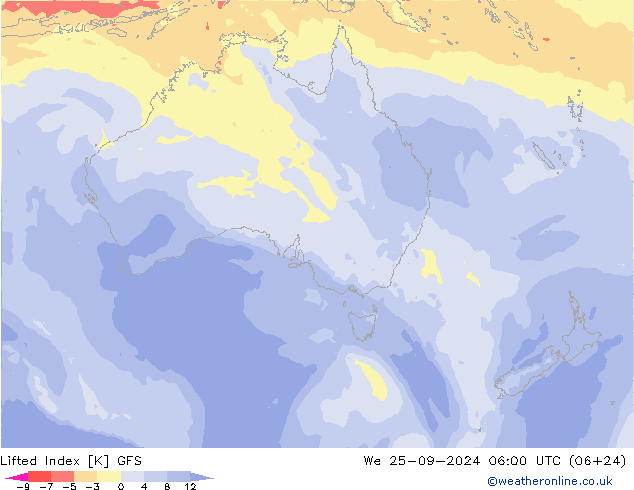 Lifted Index GFS ср 25.09.2024 06 UTC