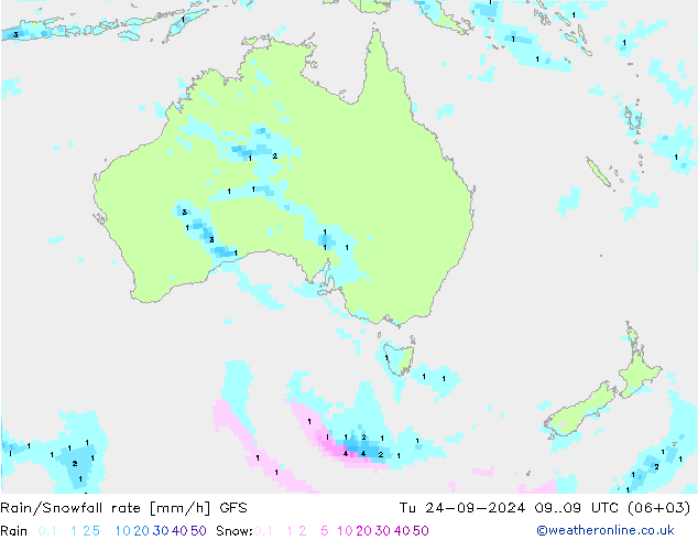 Rain/Snowfall rate GFS Tu 24.09.2024 09 UTC