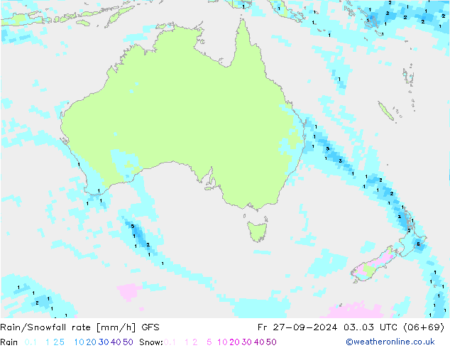 Regen/Schneefallrate GFS Fr 27.09.2024 03 UTC