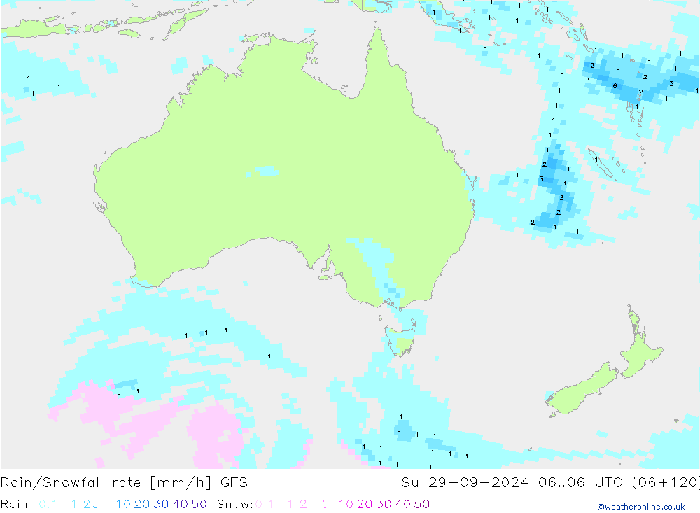 Rain/Snowfall rate GFS dim 29.09.2024 06 UTC