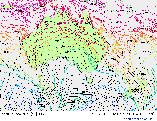 Theta-e 850hPa GFS gio 26.09.2024 06 UTC