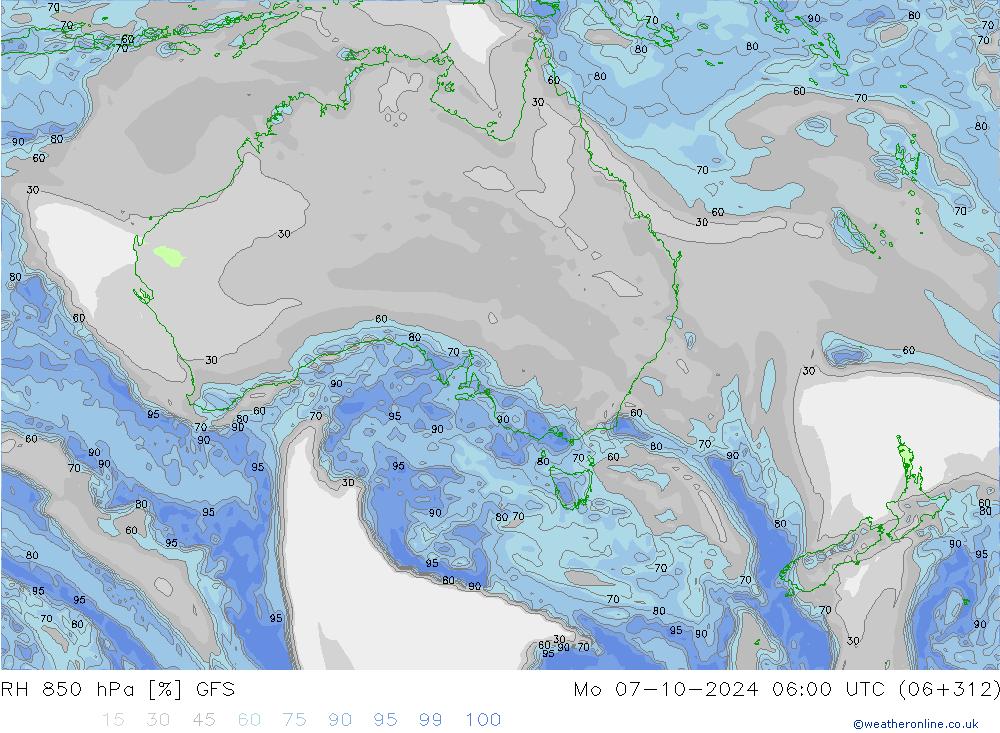 RH 850 hPa GFS Mo 07.10.2024 06 UTC