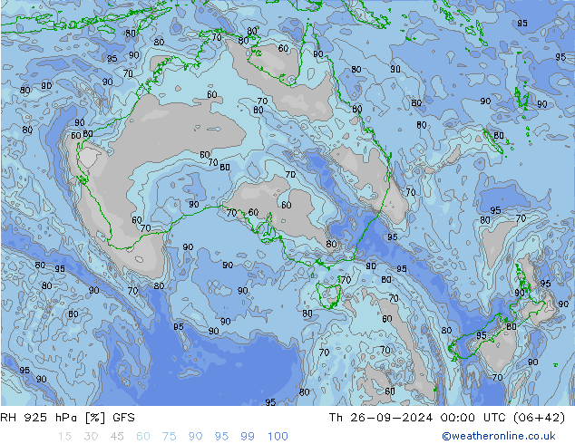 Humidité rel. 925 hPa GFS jeu 26.09.2024 00 UTC