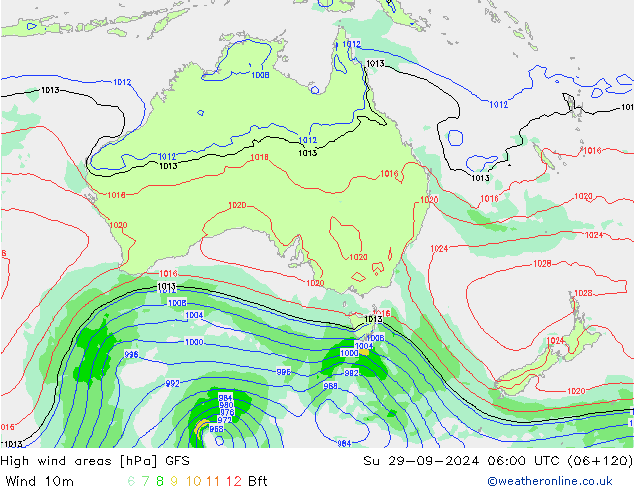 High wind areas GFS Вс 29.09.2024 06 UTC