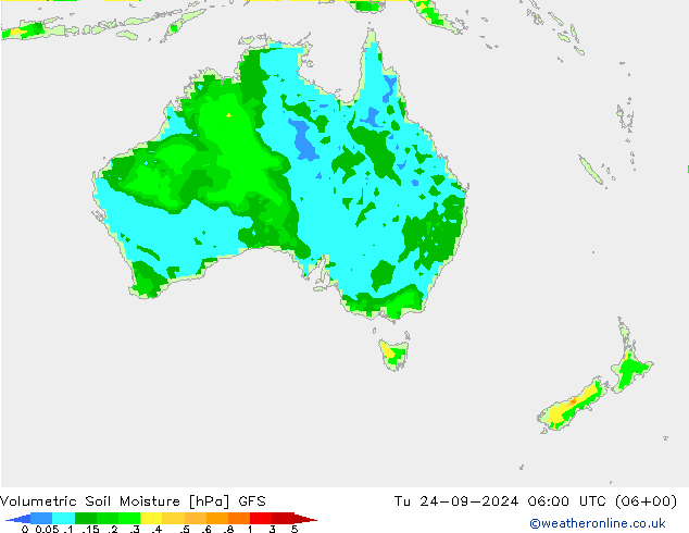 Volumetric Soil Moisture GFS вт 24.09.2024 06 UTC