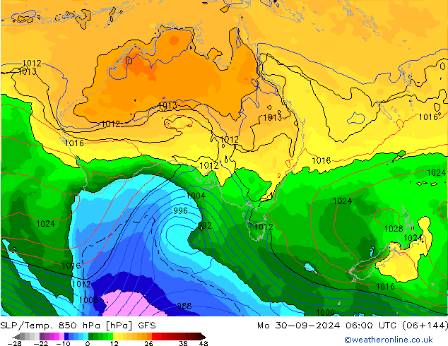 SLP/Temp. 850 hPa GFS Mo 30.09.2024 06 UTC