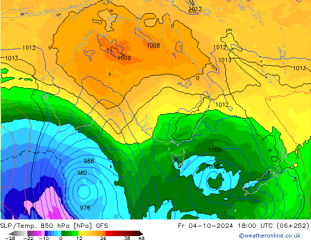 SLP/Temp. 850 hPa GFS Fr 04.10.2024 18 UTC