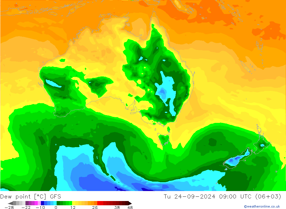 Punto di rugiada GFS mar 24.09.2024 09 UTC