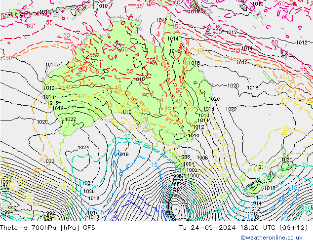 Theta-e 700hPa GFS Tu 24.09.2024 18 UTC