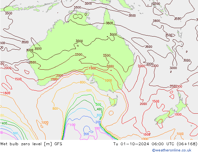 Wet bulb zero level GFS mar 01.10.2024 06 UTC