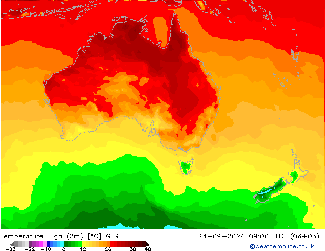 Temperature High (2m) GFS September 2024