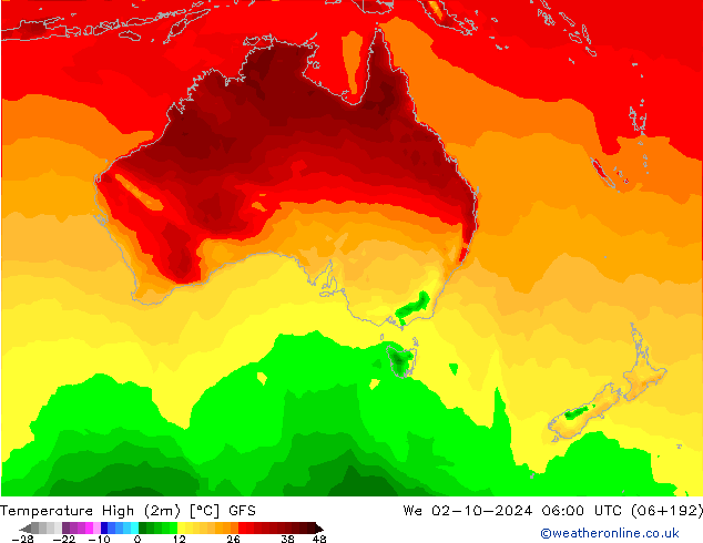 Max. Temperatura (2m) GFS śro. 02.10.2024 06 UTC