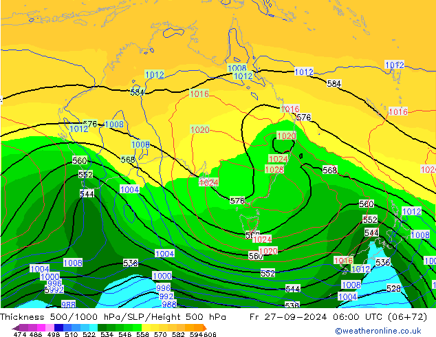 500-1000 hPa Kalınlığı GFS Cu 27.09.2024 06 UTC