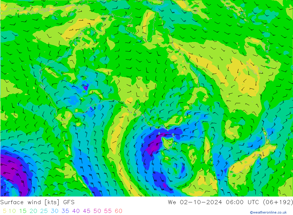 Surface wind GFS We 02.10.2024 06 UTC