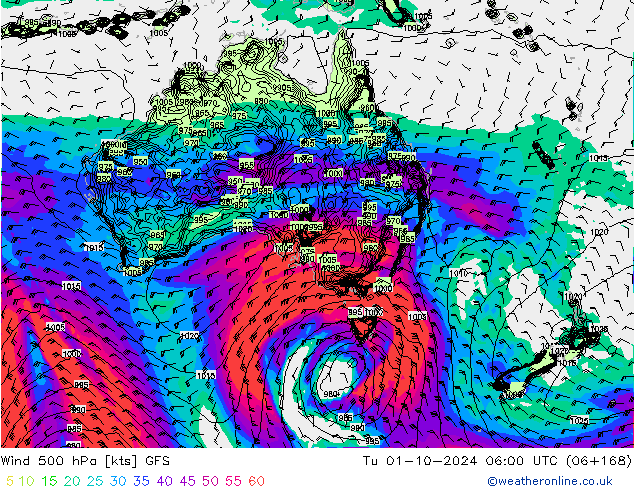 Vent 500 hPa GFS mar 01.10.2024 06 UTC