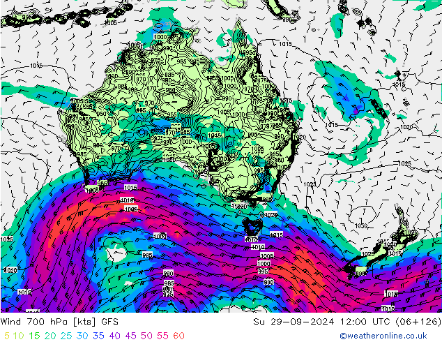 wiatr 700 hPa GFS nie. 29.09.2024 12 UTC