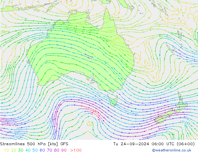 Streamlines 500 hPa GFS Út 24.09.2024 06 UTC