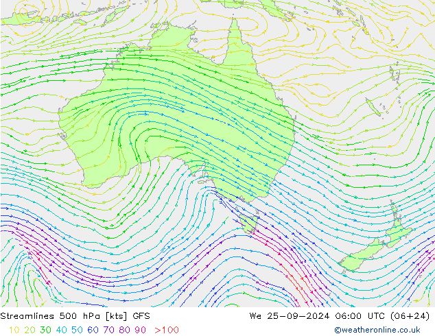 Streamlines 500 hPa GFS We 25.09.2024 06 UTC