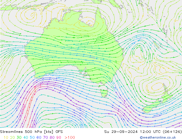 Streamlines 500 hPa GFS Su 29.09.2024 12 UTC