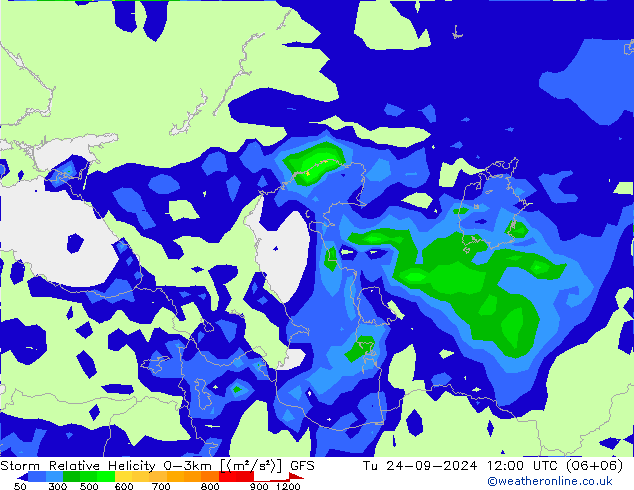 Storm Relative Helicity GFS di 24.09.2024 12 UTC