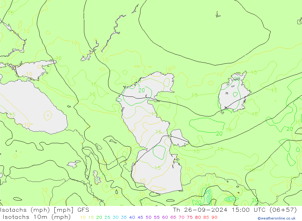 Isotachs (mph) GFS Čt 26.09.2024 15 UTC