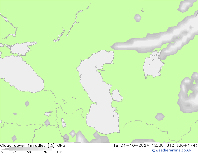 Cloud cover (middle) GFS Tu 01.10.2024 12 UTC