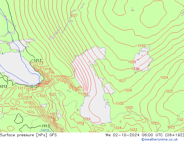 Surface pressure GFS We 02.10.2024 06 UTC