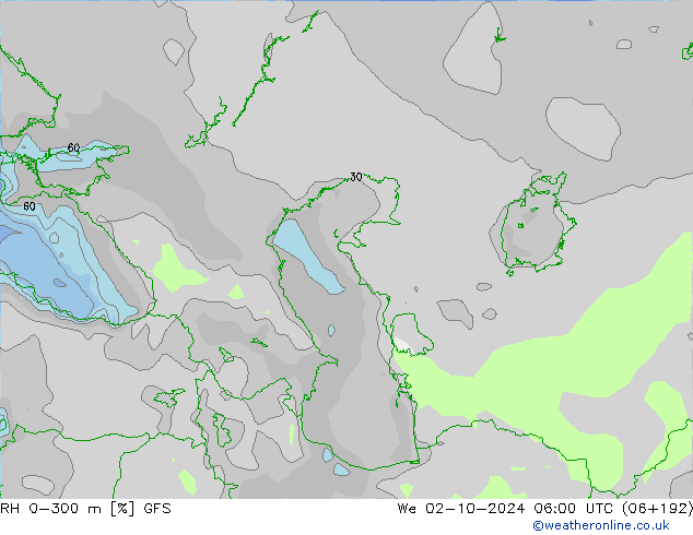 RH 0-300 m GFS  02.10.2024 06 UTC