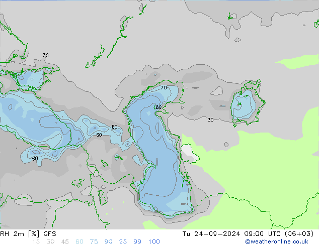 RH 2m GFS Tu 24.09.2024 09 UTC