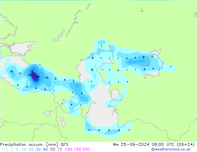 Precipitation accum. GFS ср 25.09.2024 06 UTC