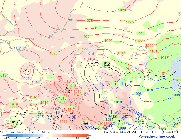 Tendenza di Pressione GFS mar 24.09.2024 18 UTC