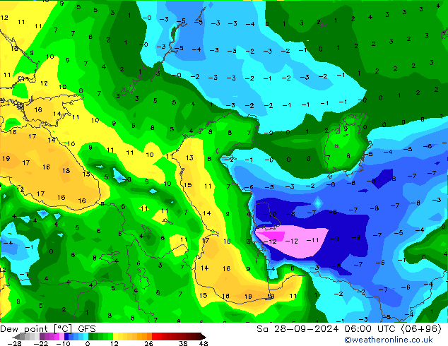 Dew point GFS Sa 28.09.2024 06 UTC