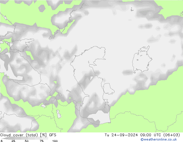 Bulutlar (toplam) GFS Sa 24.09.2024 09 UTC