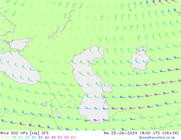 wiatr 500 hPa GFS śro. 25.09.2024 18 UTC