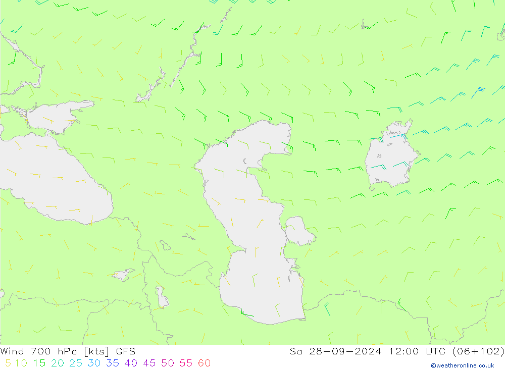 Wind 700 hPa GFS Sa 28.09.2024 12 UTC