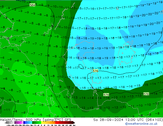 Z500/Rain (+SLP)/Z850 GFS so. 28.09.2024 12 UTC