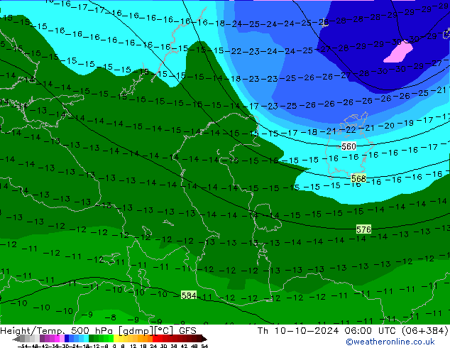 Z500/Rain (+SLP)/Z850 GFS Qui 10.10.2024 06 UTC