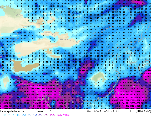 Precipitation accum. GFS ср 02.10.2024 06 UTC