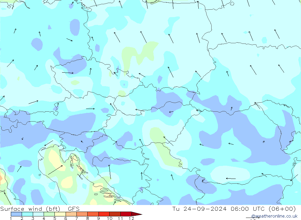 wiatr 10 m (bft) GFS wrzesień 2024