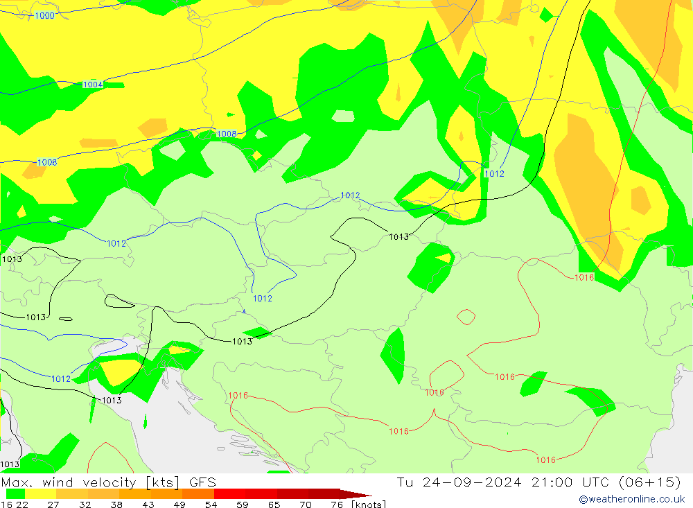 Max. wind velocity GFS mar 24.09.2024 21 UTC