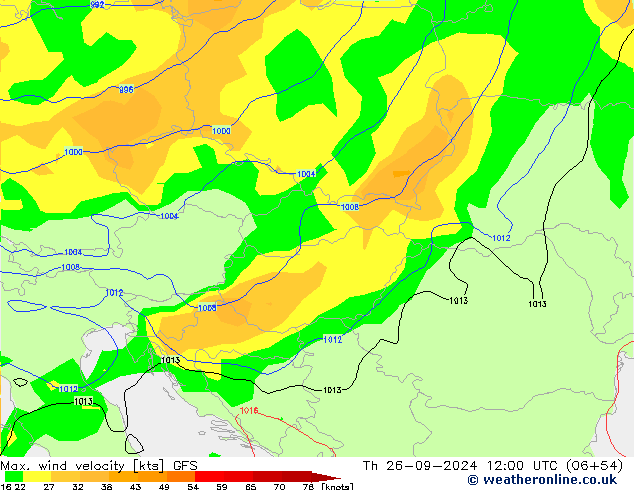 Max. wind velocity GFS Th 26.09.2024 12 UTC