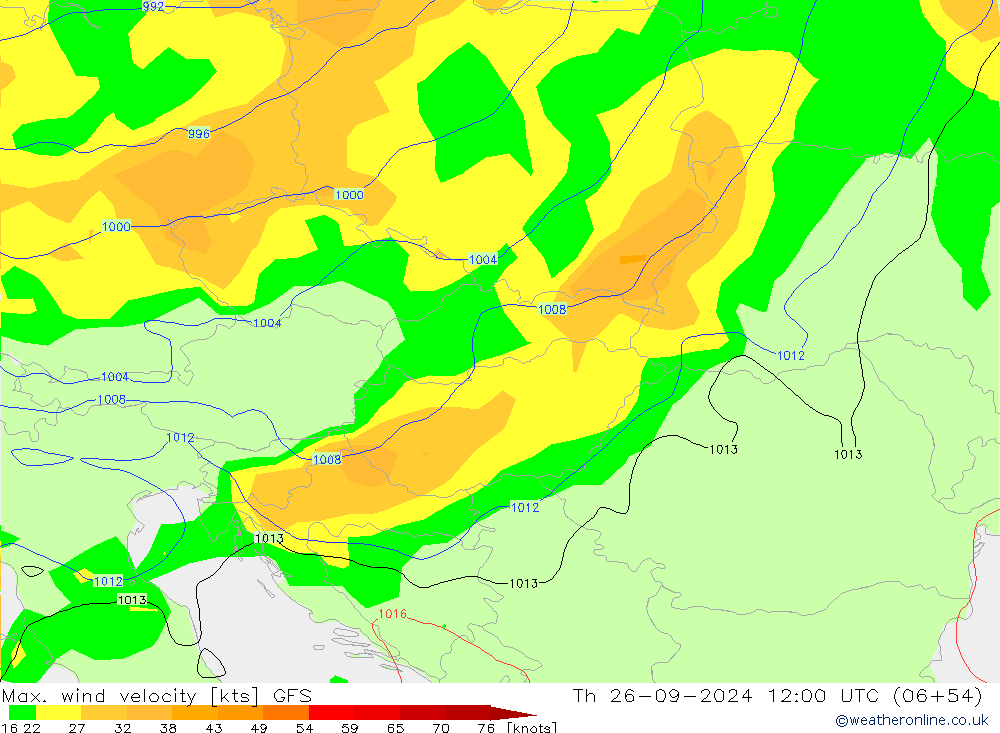 Max. wind velocity GFS Th 26.09.2024 12 UTC